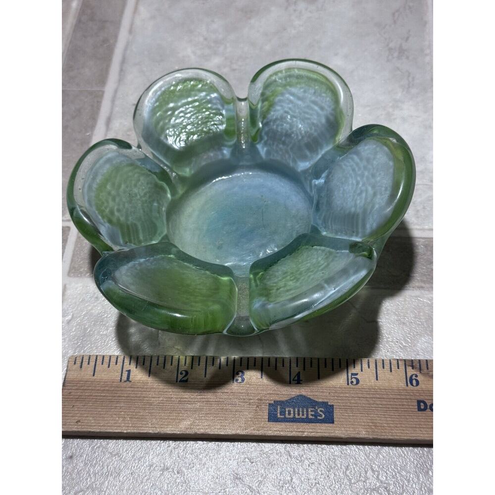 Art Glass Flower Petal Bowl dish ashtray greens MCM